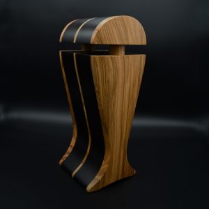 italian olive and black hornbeam exotic wood audiophile headphone stand