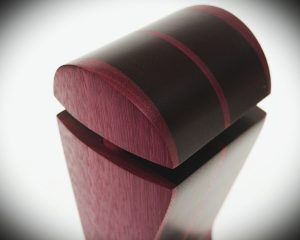 amaranth and black hornbeam exotic wood audiophile headphone stand - close up