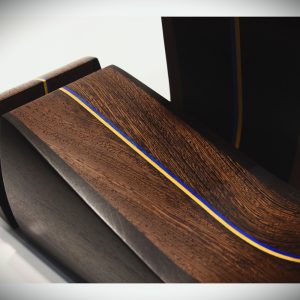 wenge and black hornbeam exotic wood audiophile headphone stand with Ukrainian inserts