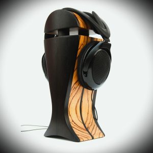zebrano and black hornbeam exotic wood audiophile headphone stand