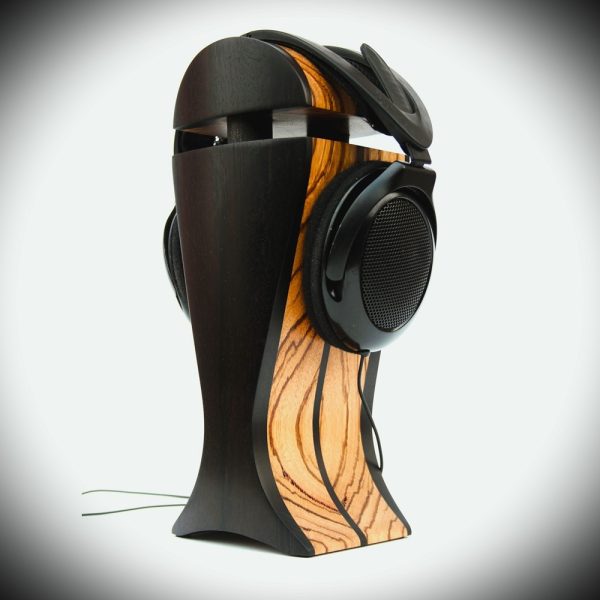 zebrano and black hornbeam exotic wood audiophile headphone stand