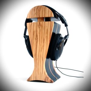 italian olive and black hornbeam exotic wood audiophile headphone stand