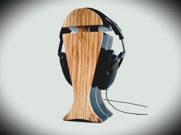 italian olive and black hornbeam exotic wood audiophile headphone stand