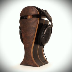walnut burl veneer and black hornbeam exotic wood audiophile headphone stand